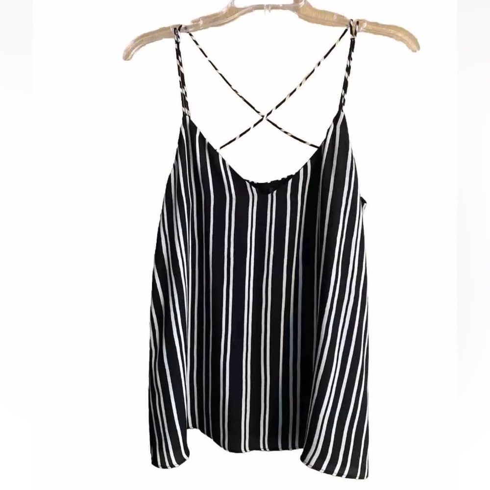 H&M Women's Size 6 V-Neck Tank Top Striped Black White Basic Casual Summer Top